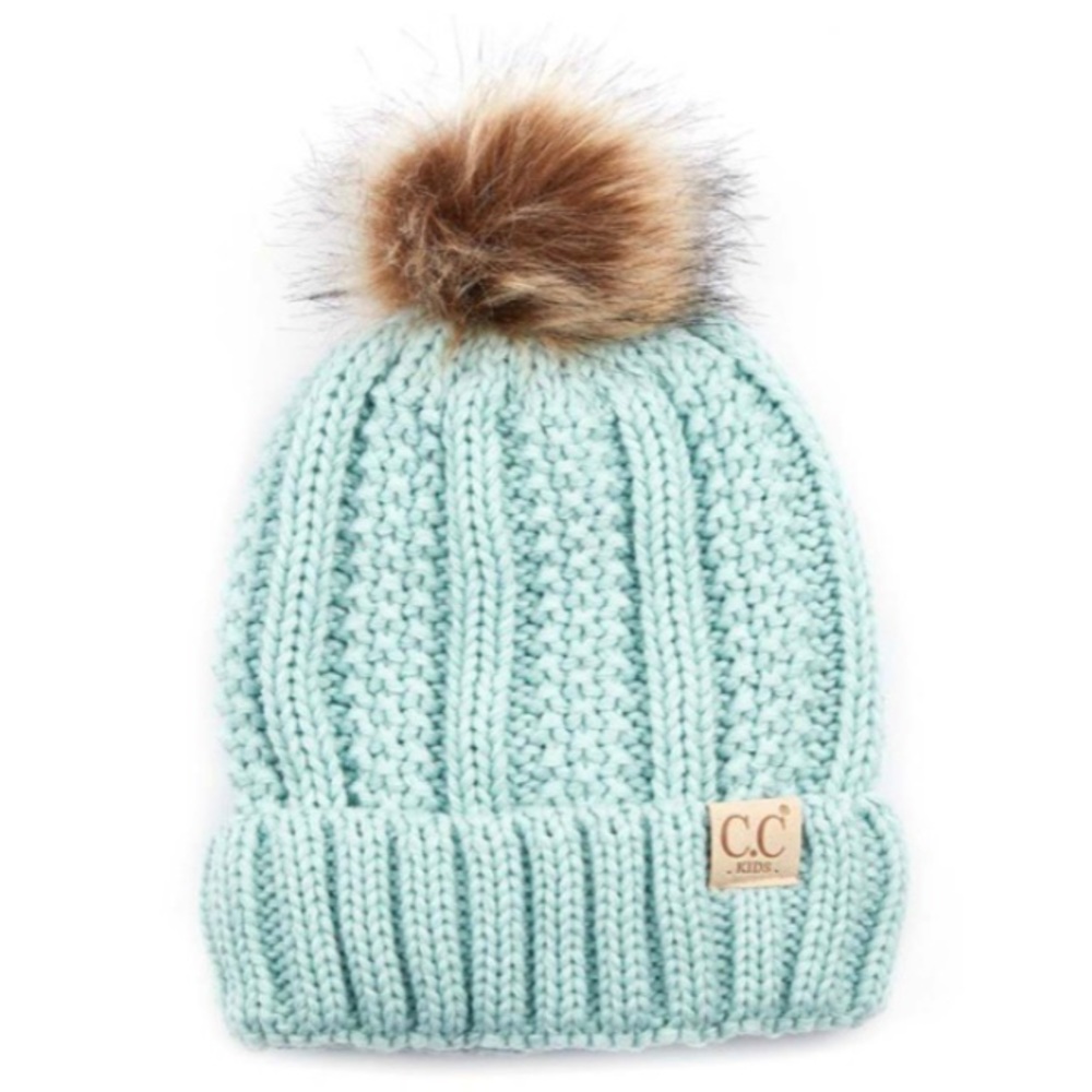 EUC CC Kids Mint fleece lined puff hat